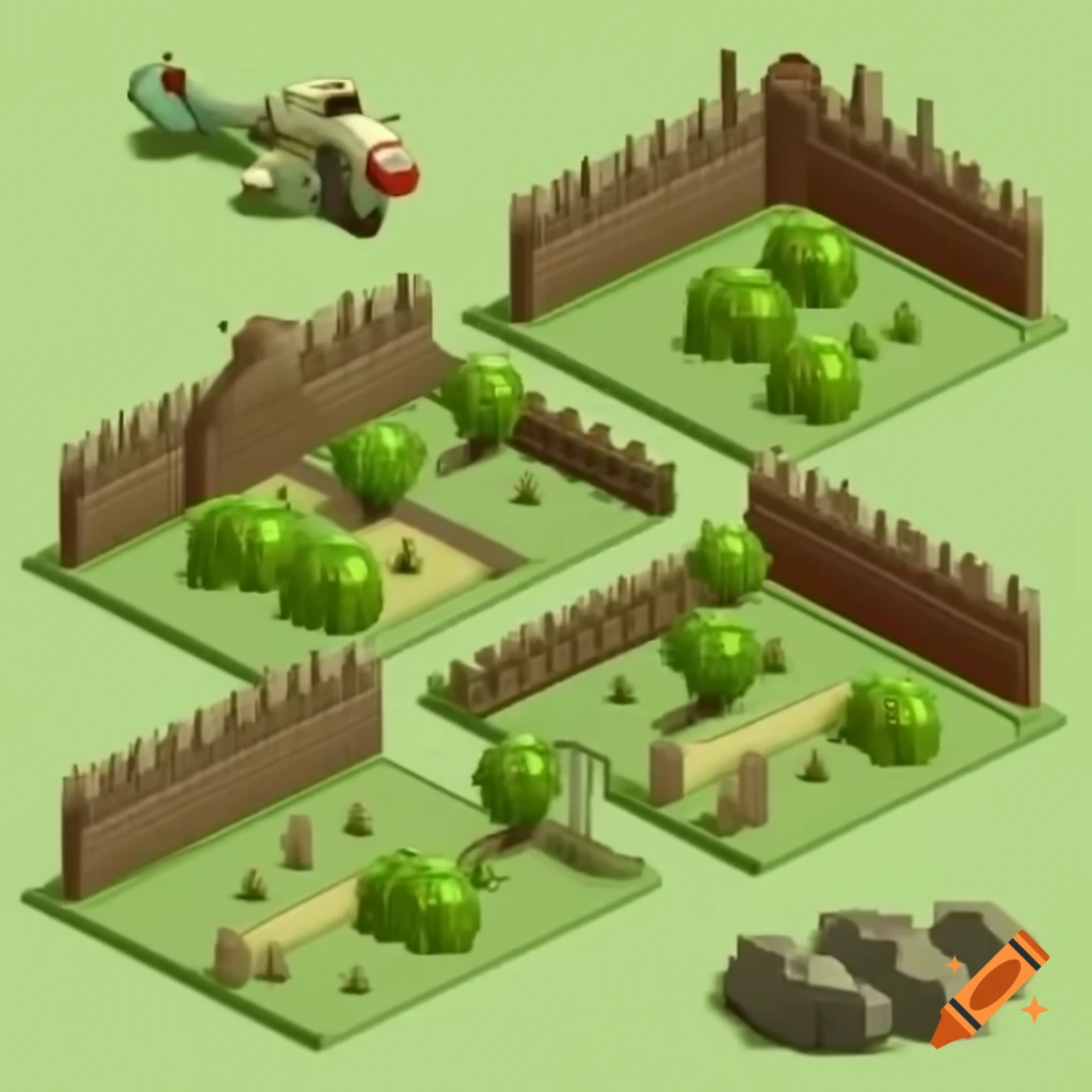 2D battlefield with woodland theme for top-down real-time strategy game