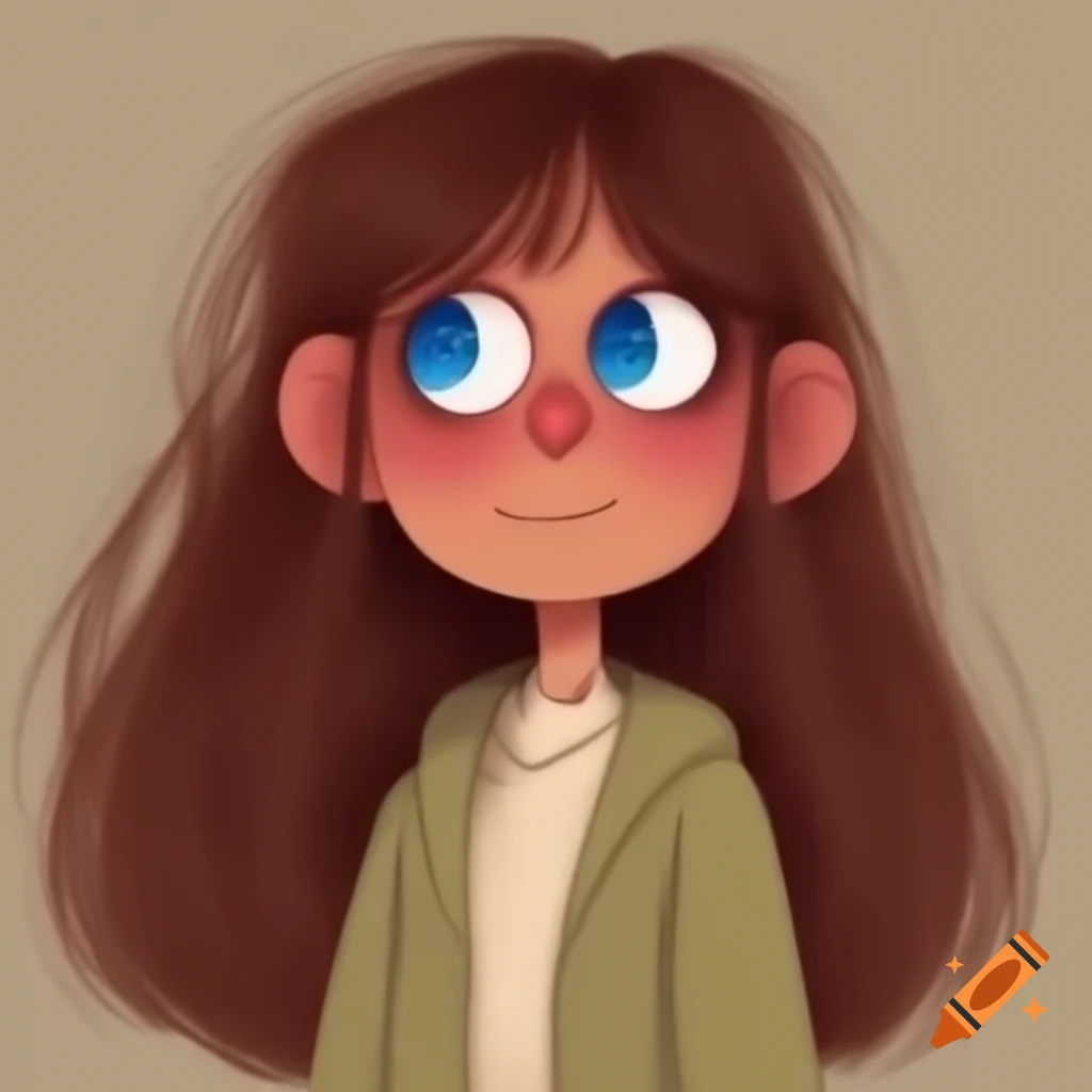 Character illustration inspired by 'Charlie and Lola', featuring an Italian teacher with long brown hair and blue eyes