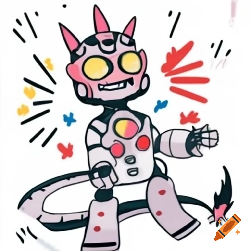 Whimsical sketch of dragon in robot costume, colorful children's illustration