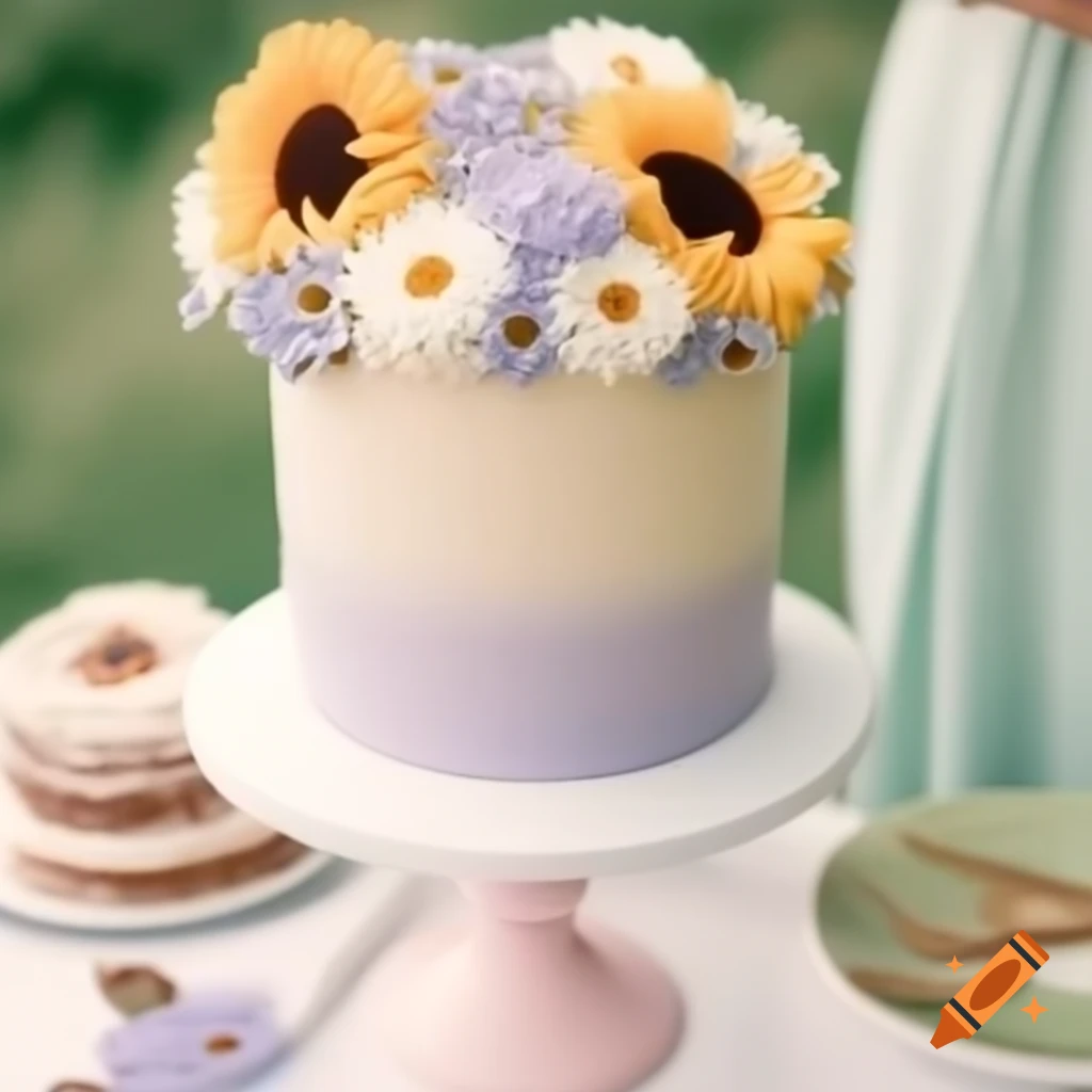 Rustic summer garden cake with edible flowers and pastel buttercream