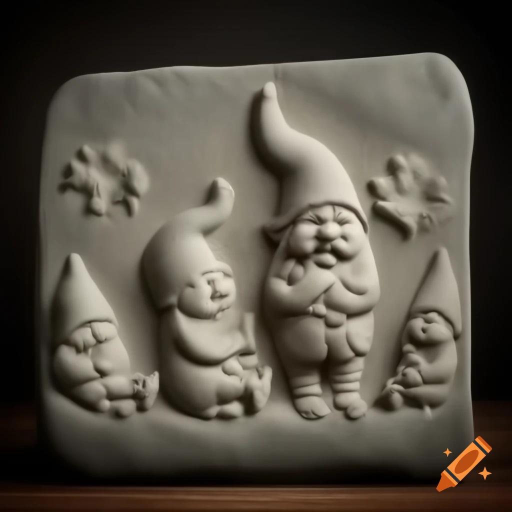Stone bas relief of gnomes design
