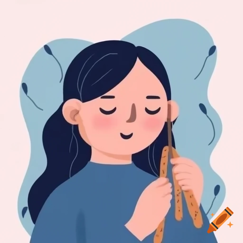 Dark haired woman knitting in a serene setting