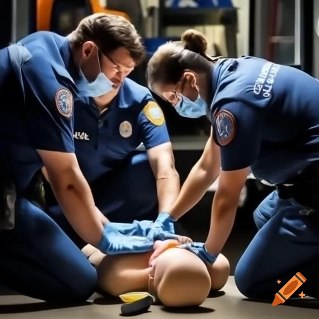 Paramedics performing CPR in emergency situation