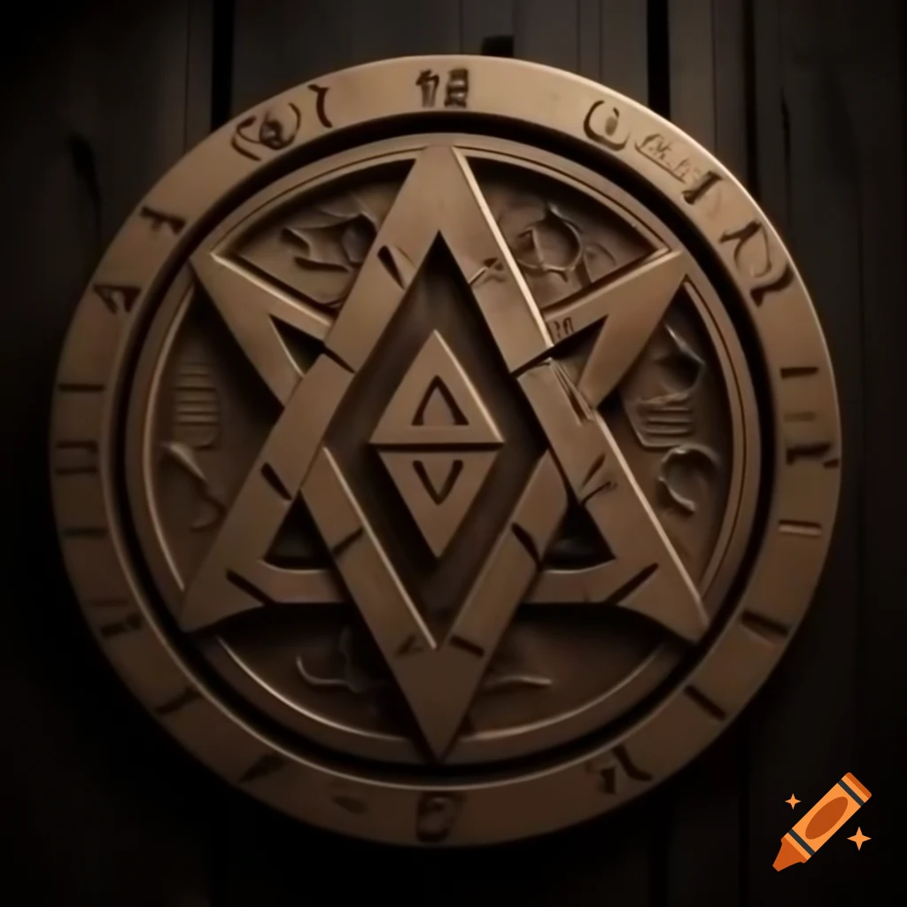 Magic rune intricately carved into wooden surface