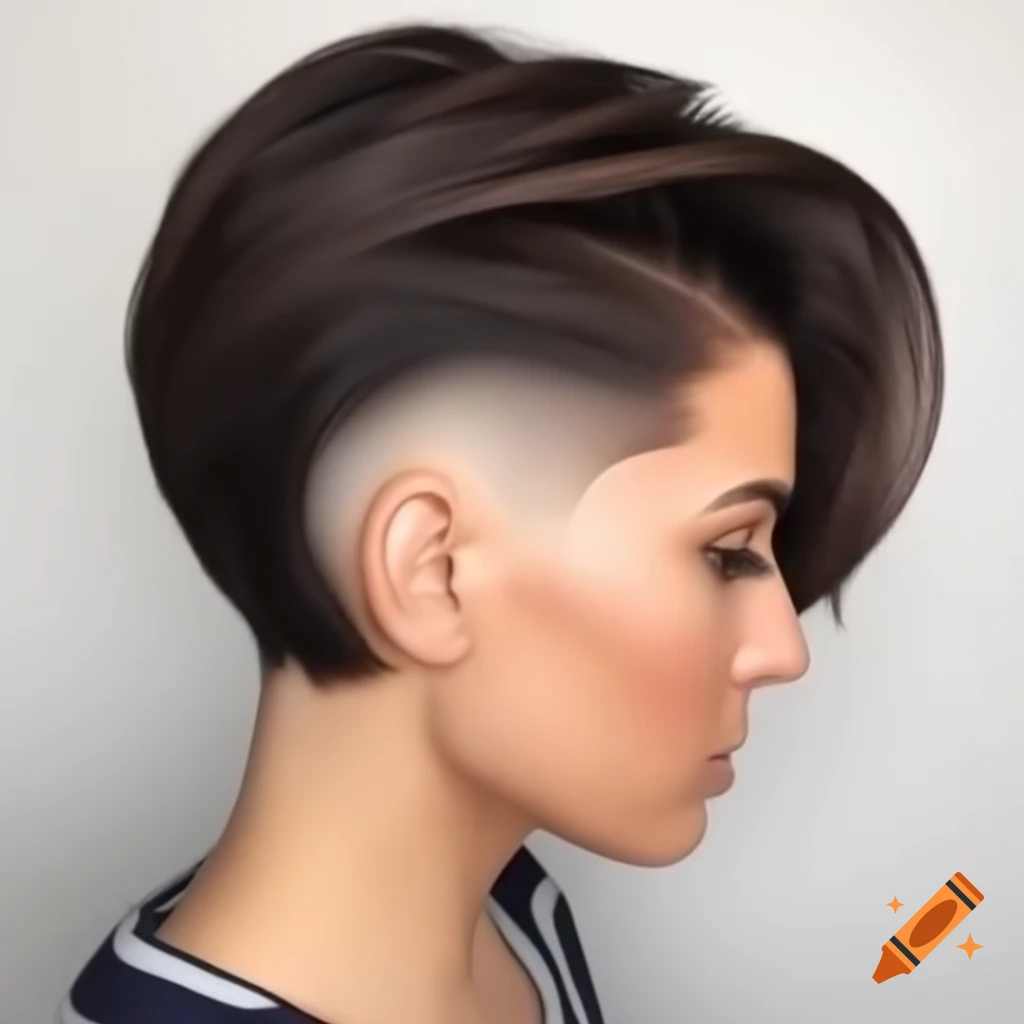 Fashionable asymmetrical undercut bob hairstyle on a woman