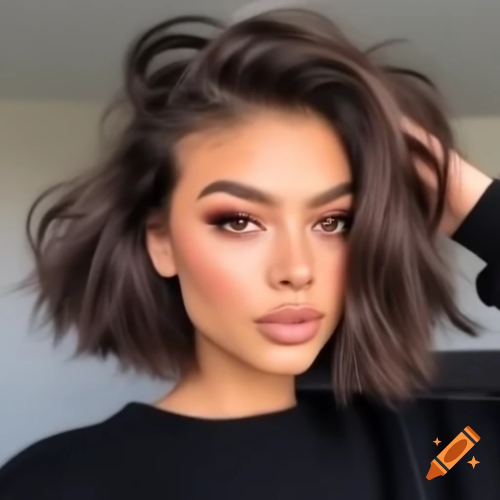 Young woman with thick dark brown hair and extreme shaved undercut bob hairstyle