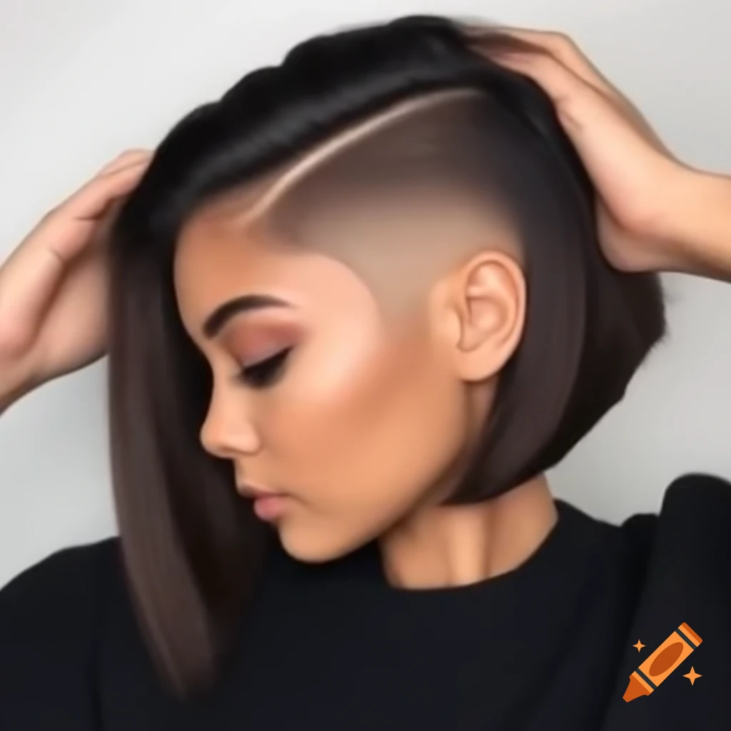 Young woman with unique shaved undercut bob hairstyle