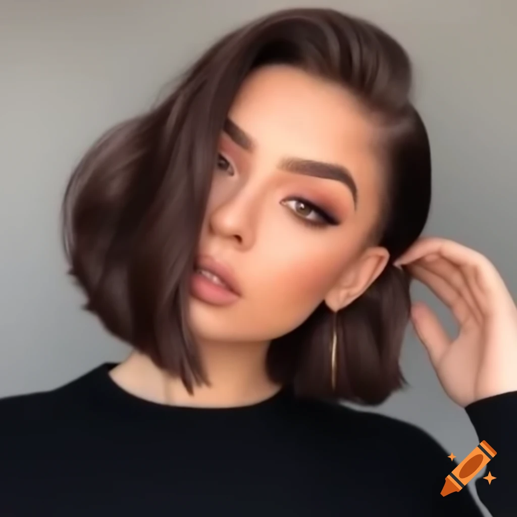 Young woman with thick dark brown hair and extreme shaved undercut bob hairstyle