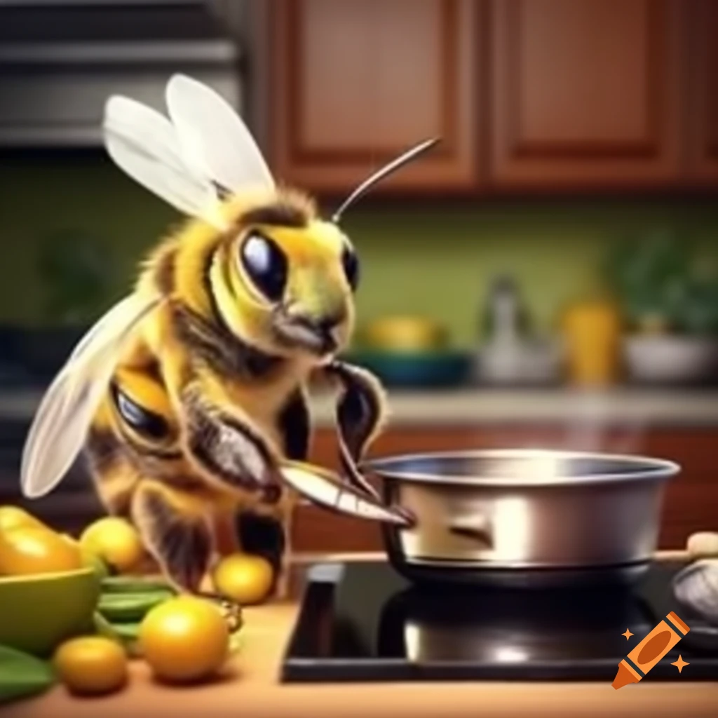 Bee preparing a meal in a kitchen setting