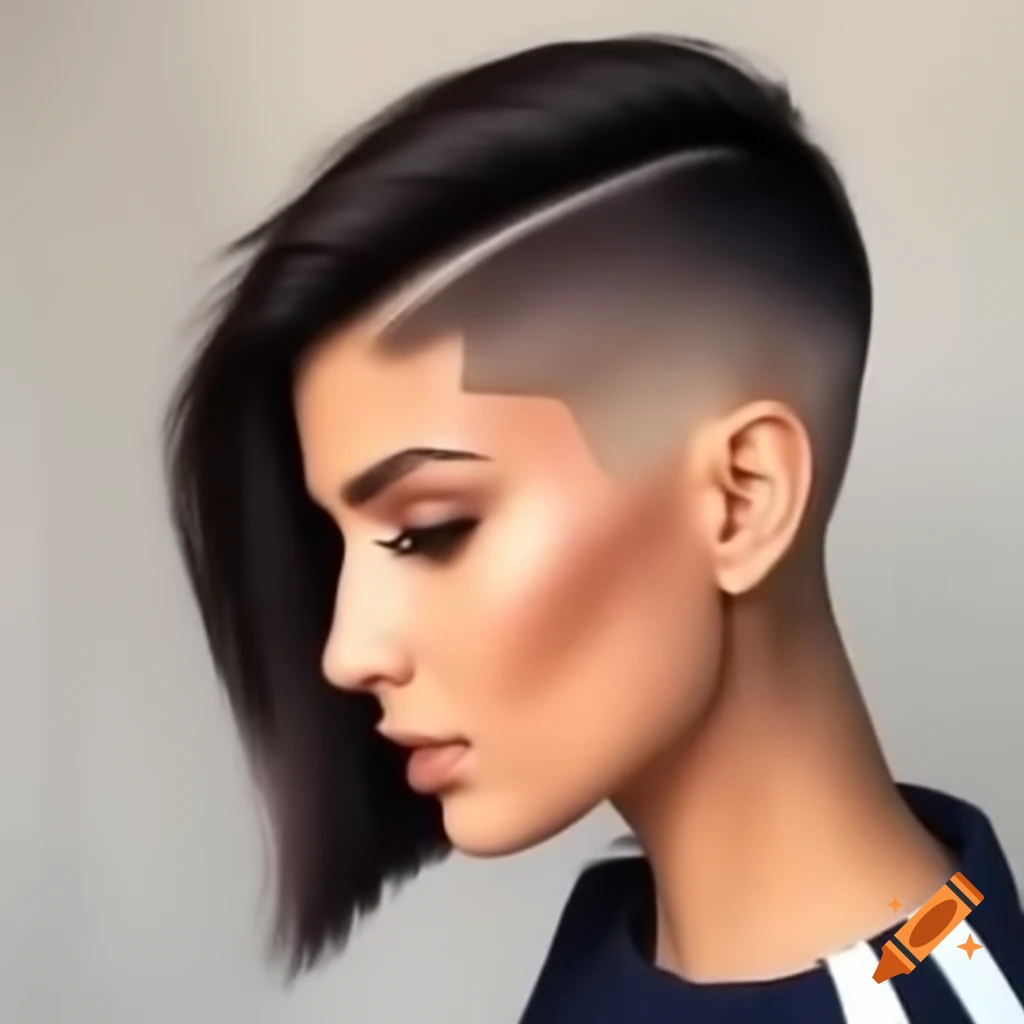Lebanese woman with asymmetrical undercut bob hairstyle