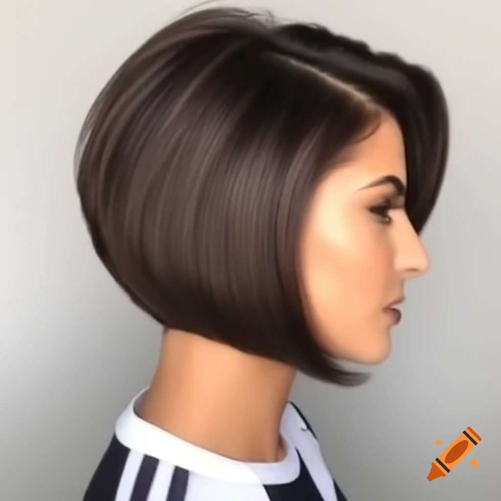 Fashionable asymmetrical undercut bob hairstyle on a woman