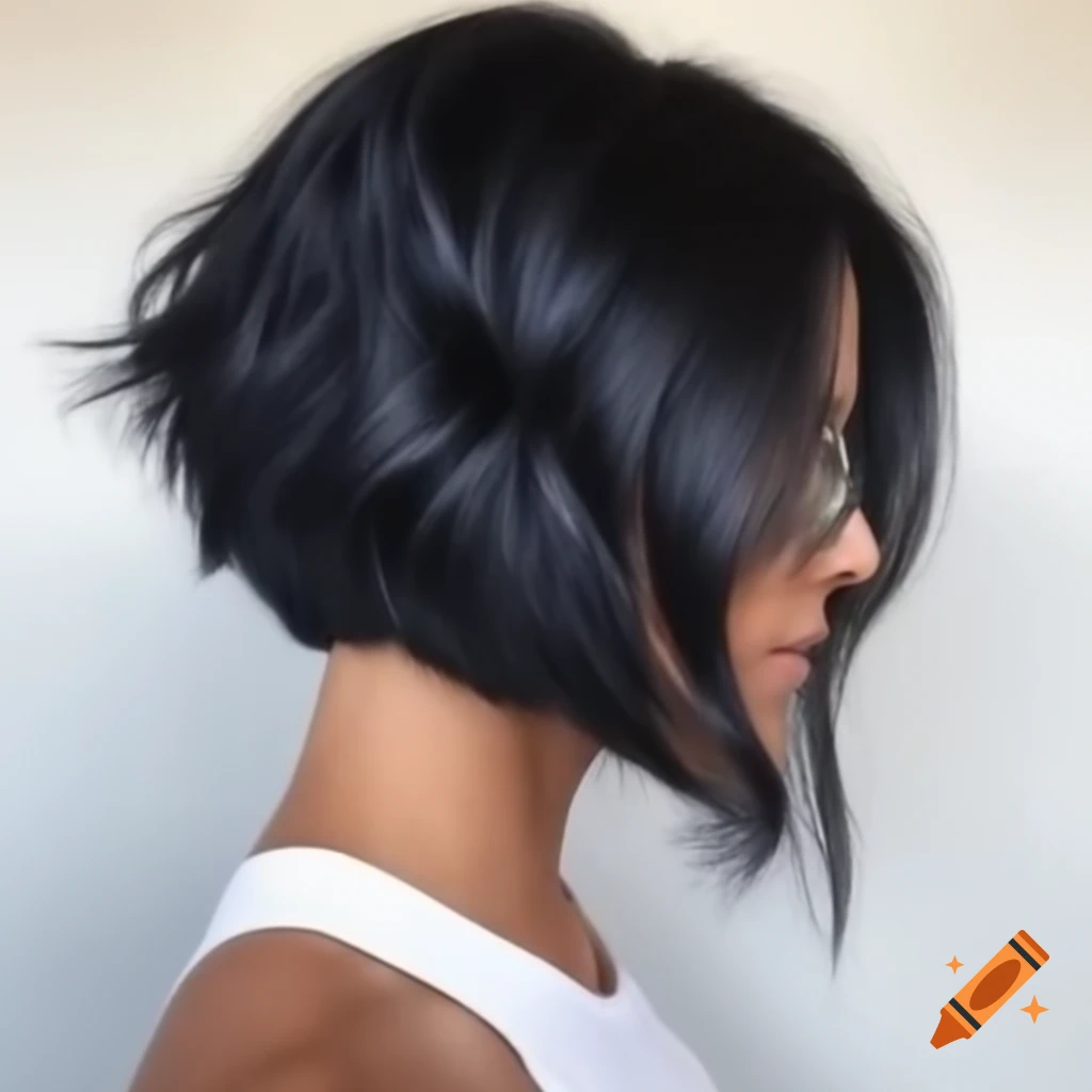 Woman with freshly shaved undercut angled bob haircut and extreme shaved nape