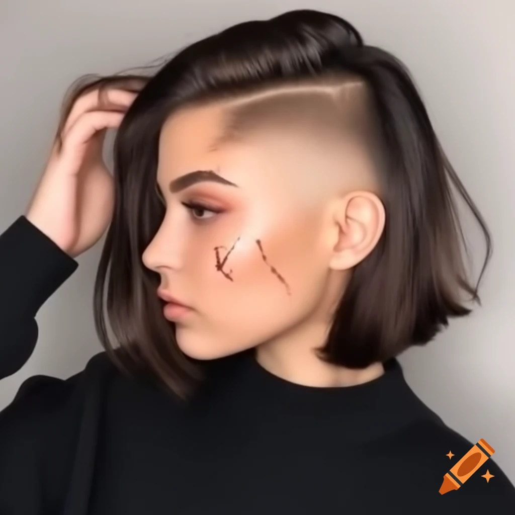 Young woman with unique shaved undercut bob hairstyle