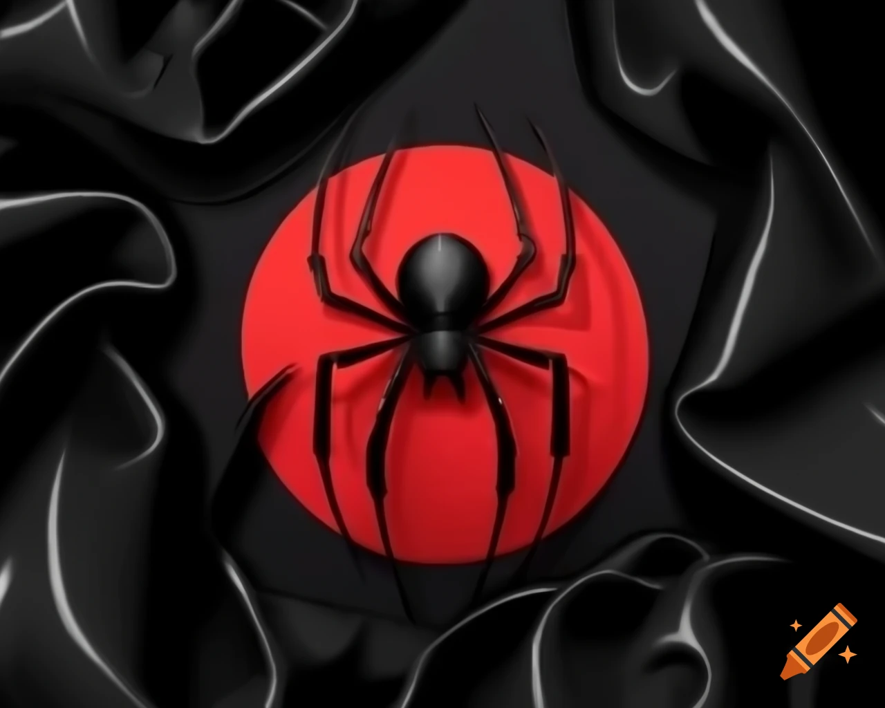 Anime-style black widow spider on black background with red moon