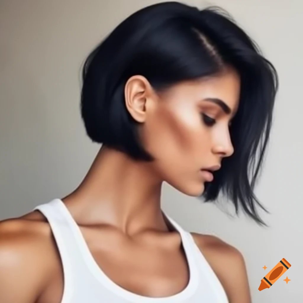 Mediterranean woman with fresh undercut angled bob haircut