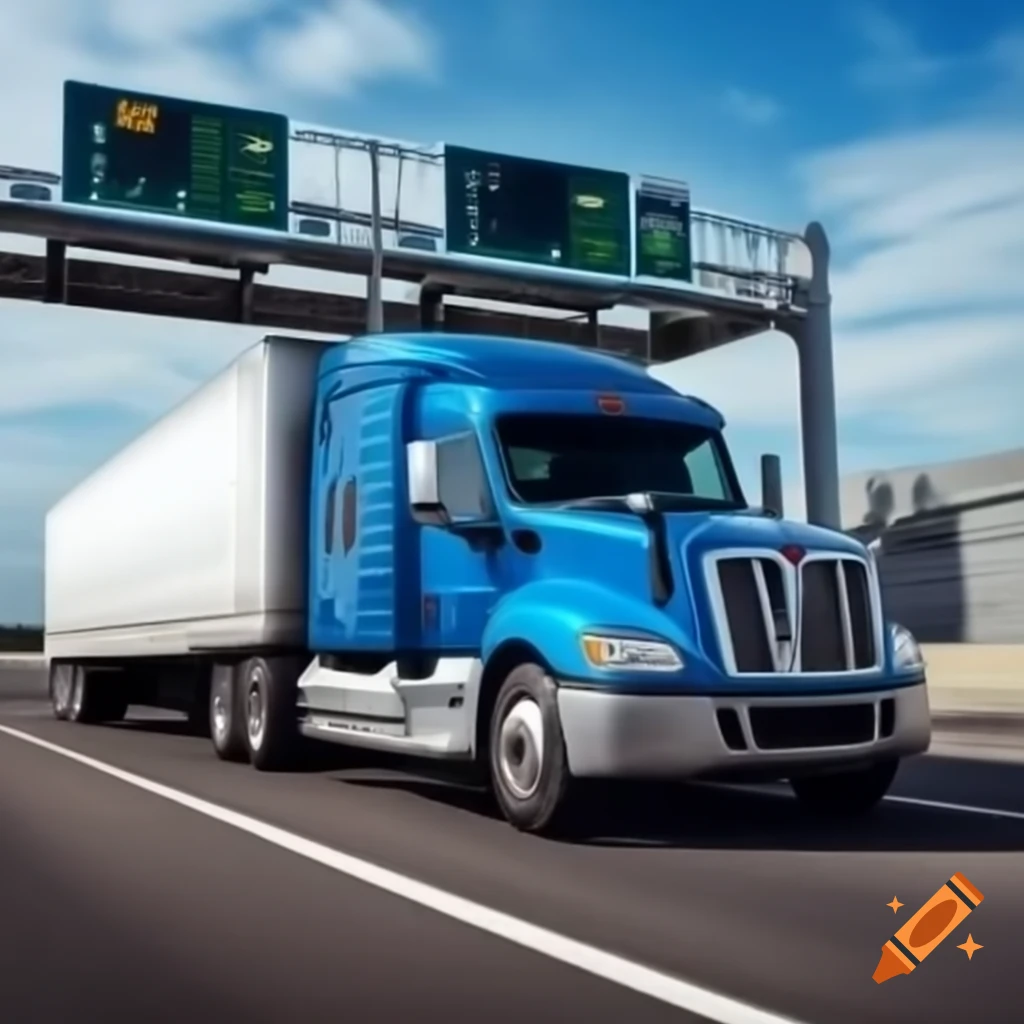 Truck paying toll fees at a toll booth
