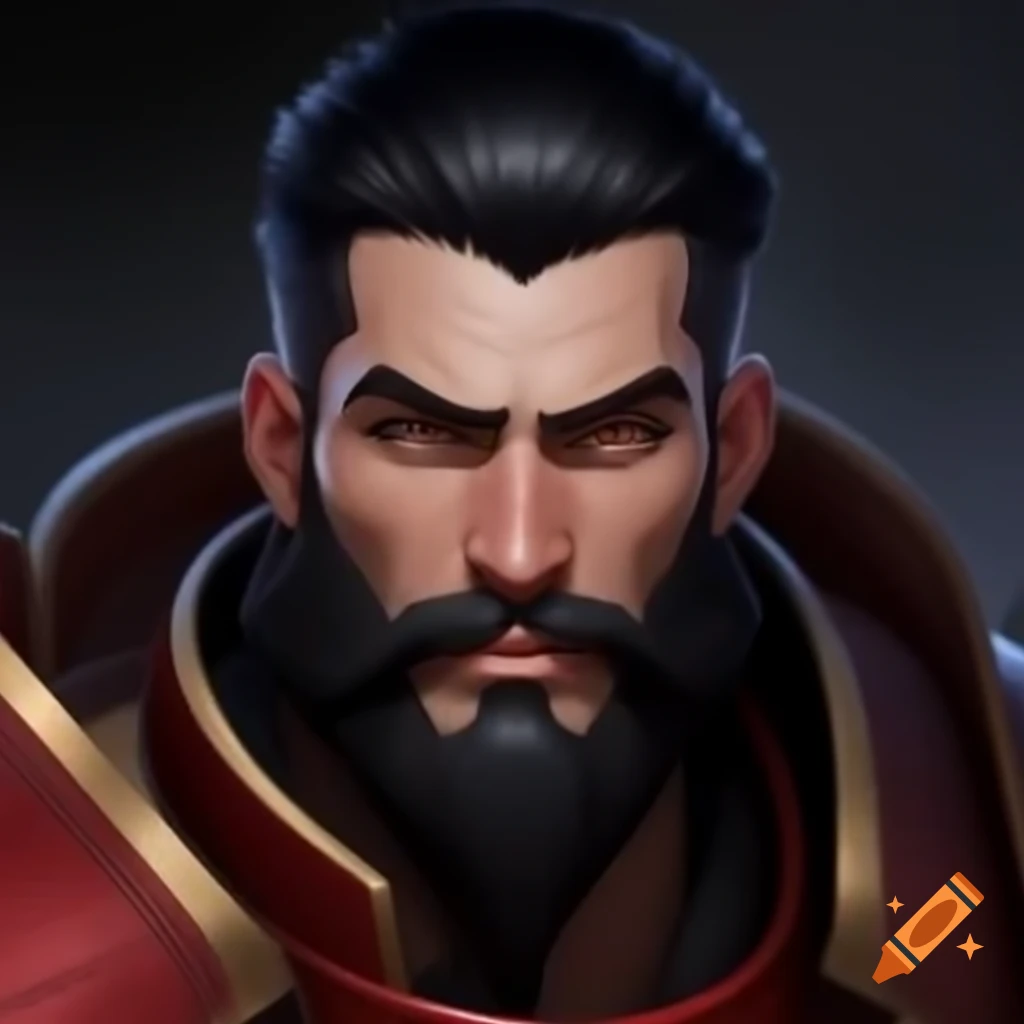 Realistic man with short black hair and Van Dyke beard in black and red ...