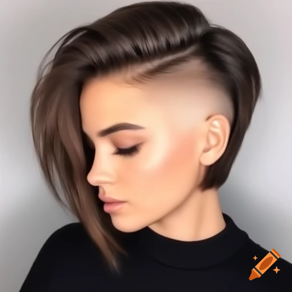 Young woman with asymmetrical bob and shaved undercut hairstyle
