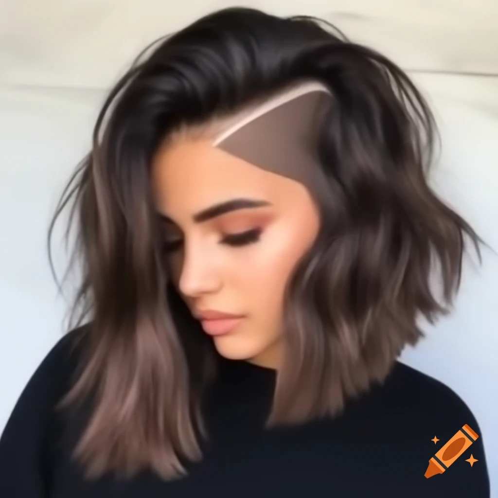 Young Mediterranean woman with dramatic shaved undercut bob hairstyle