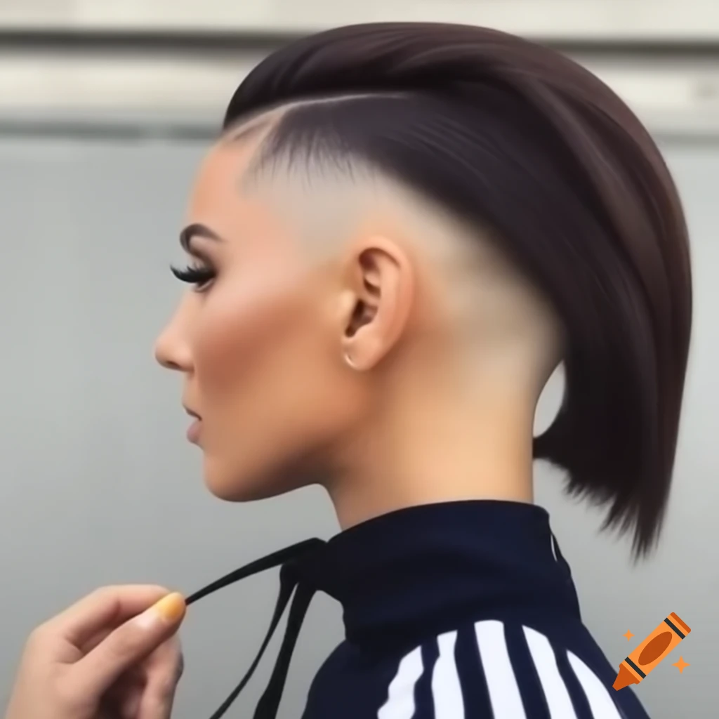 Lebanese woman's asymmetrical dark brown undercut bob hairstyle