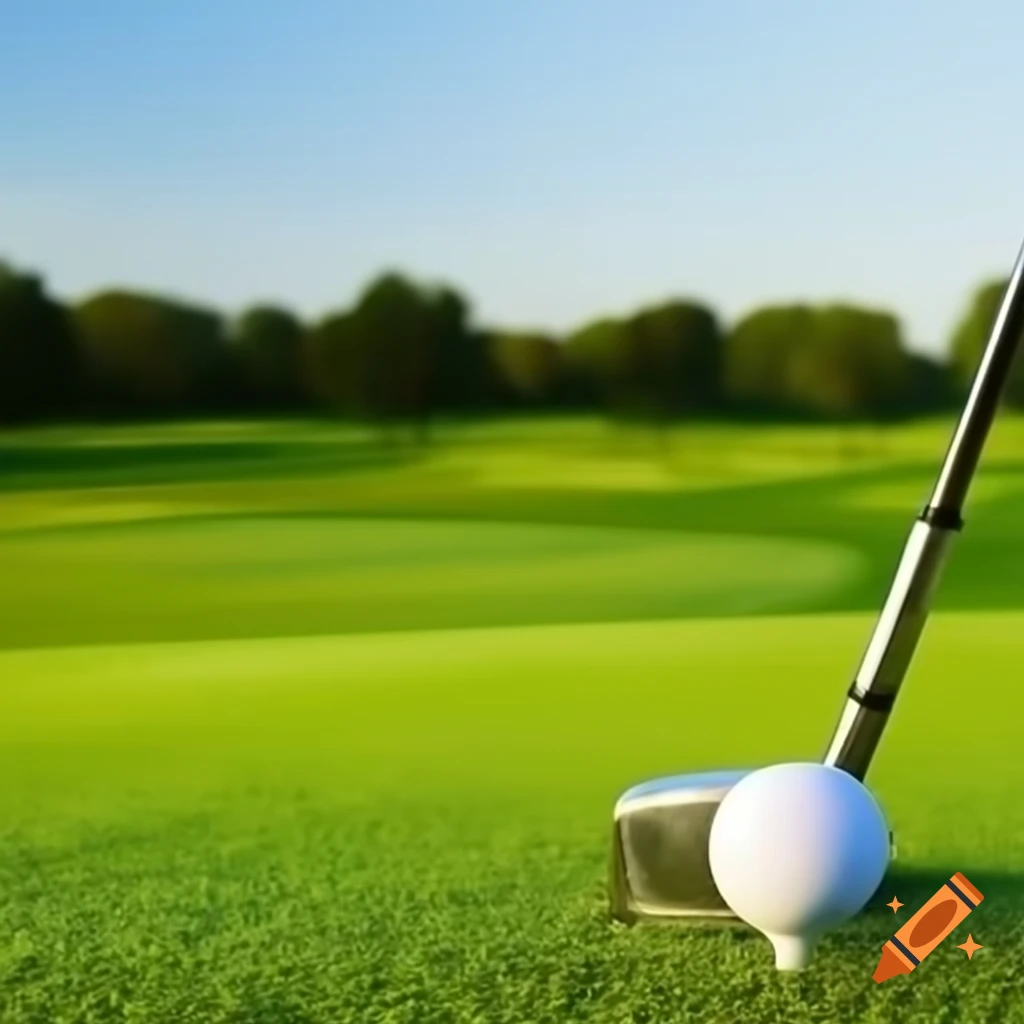 Golf scene depicting players on a green course