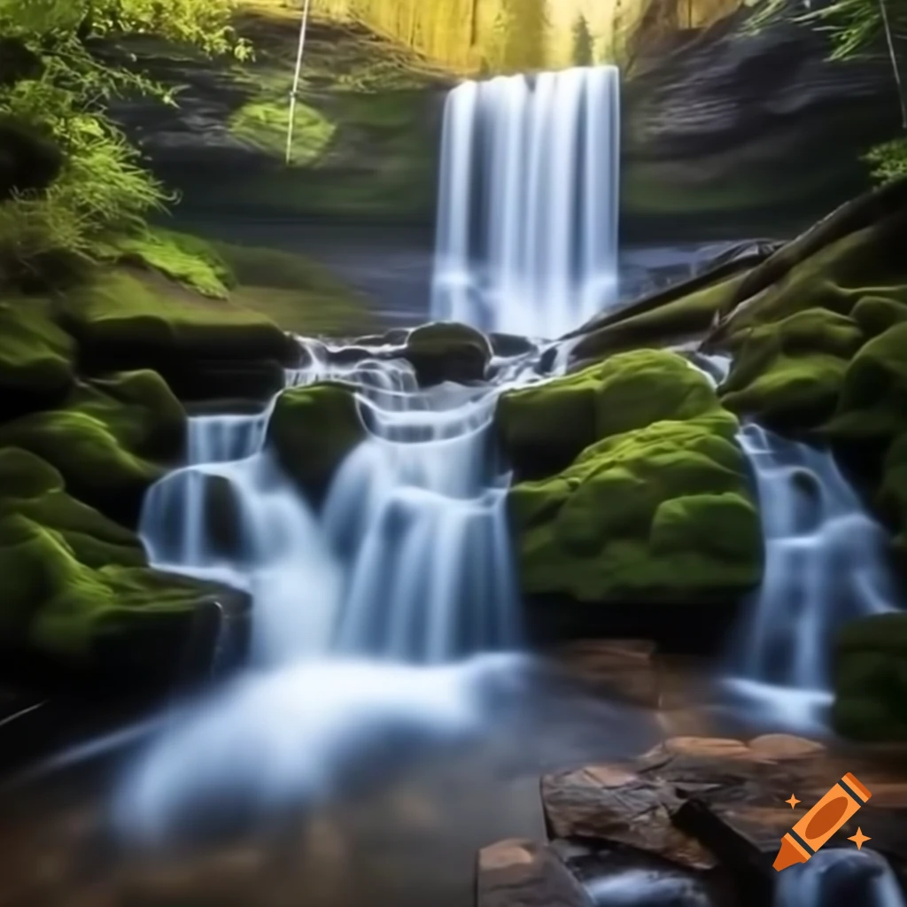 Magnificent waterfall in a realistic valley
