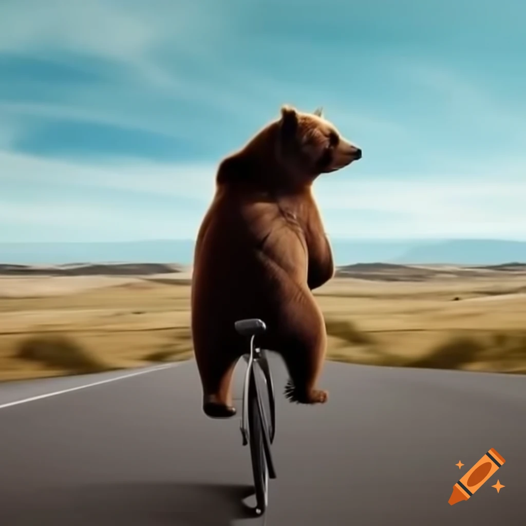 Bear on a long distance bike ride in side profile