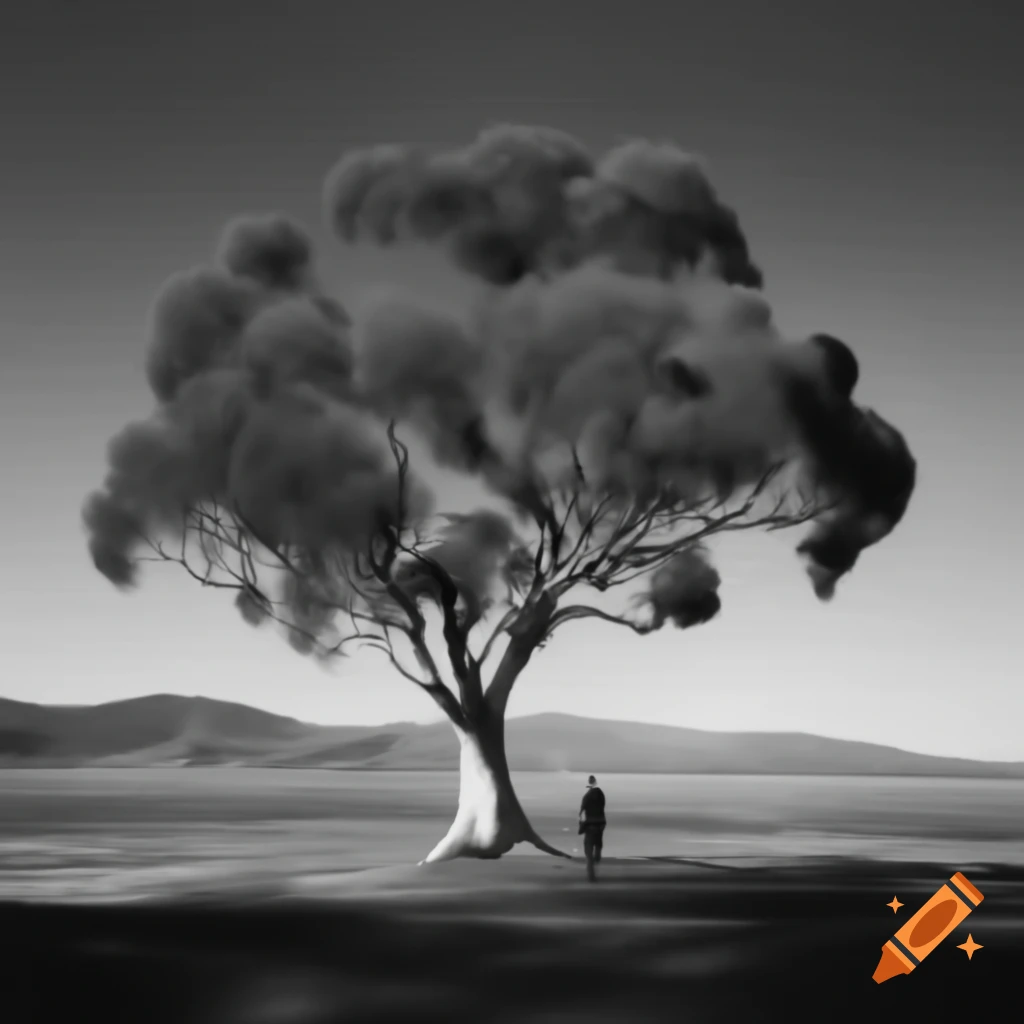 Silhouette of eucalyptus tree with hidden text 'for the future' in black and white