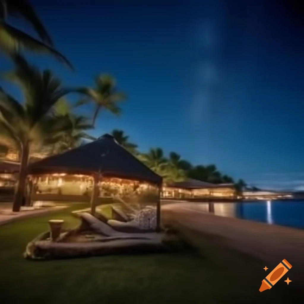 Beautiful beach resort under a starry night sky