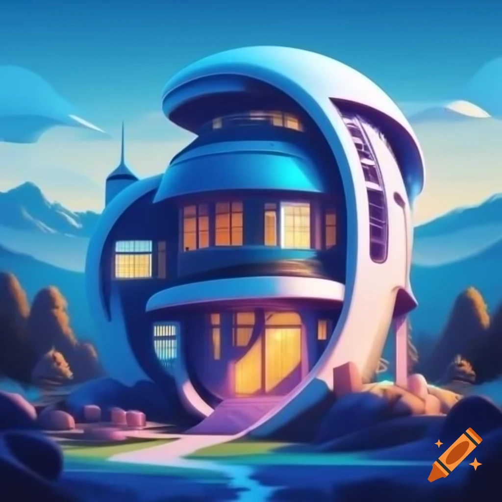 Futuristic home with curved corners and cottage core aesthetic