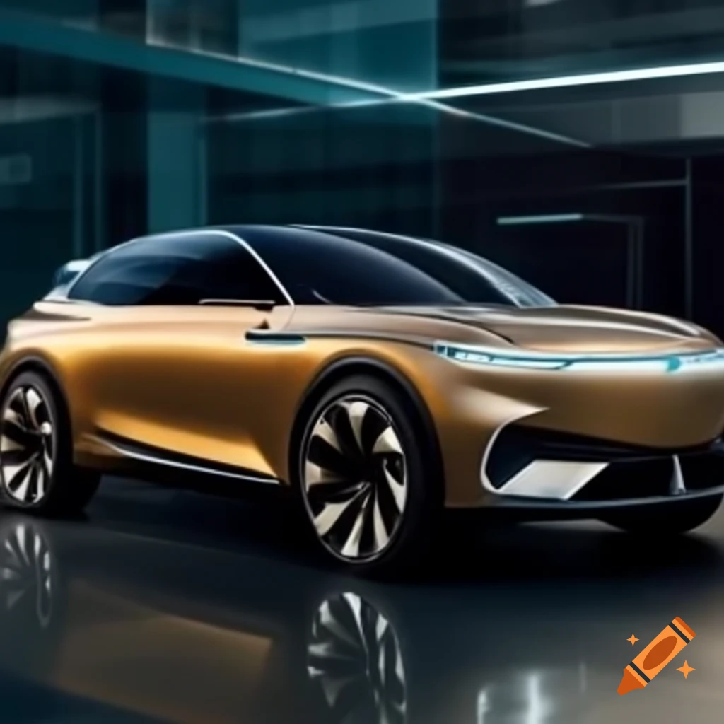 Luxury futuristic gold electric SUV car