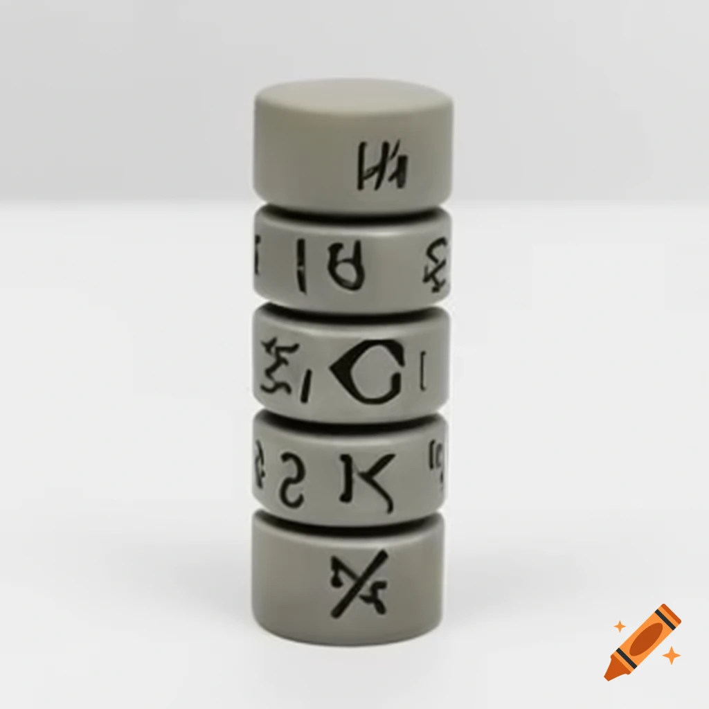 Sleek stone cylinder with Futhark Runes, detailed texture on Craiyon