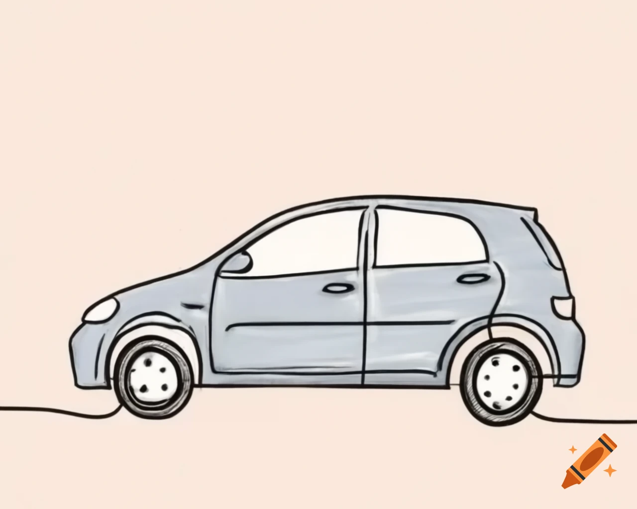 2D hand-drawn sketch of a car stopped due to running out of fuel