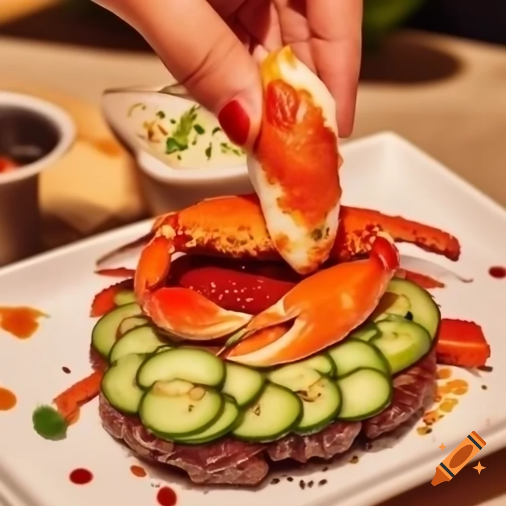Handroll with crab meat and cucumber, topped with spicy mayo