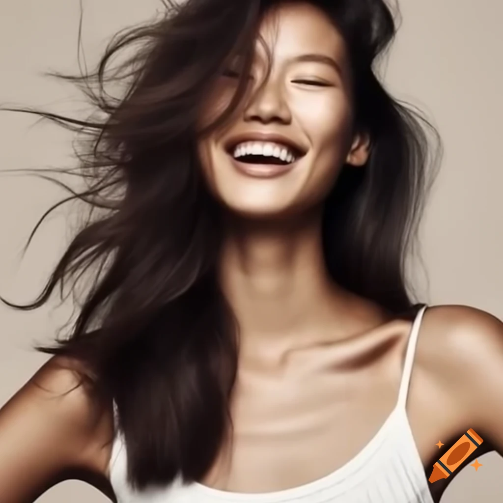 Chinese female supermodels smiling in full body shot