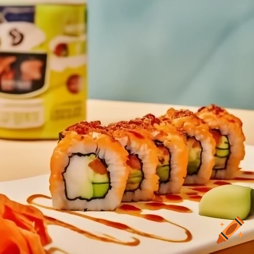 Sushi roll with crab meat, cucumber, avocado, and spicy mayo