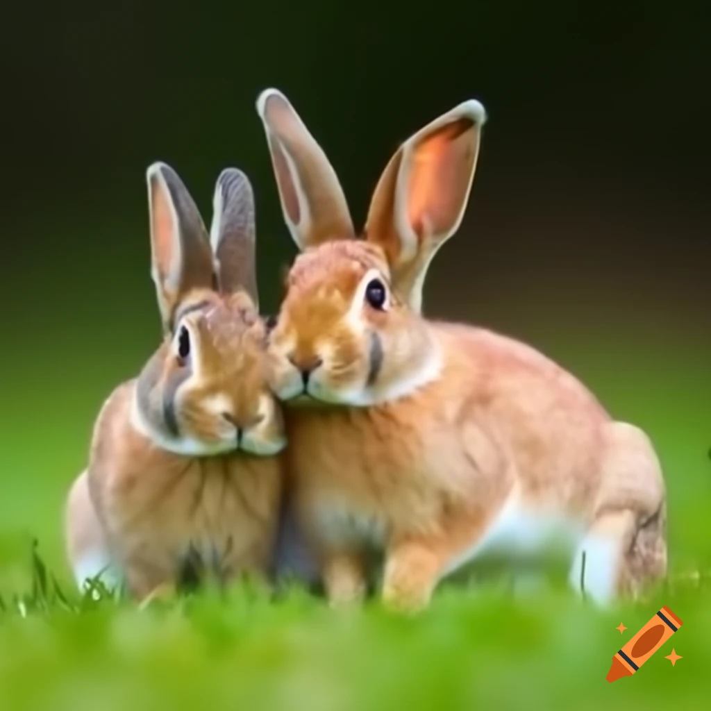 Two rabbits playing in grassy field on Craiyon
