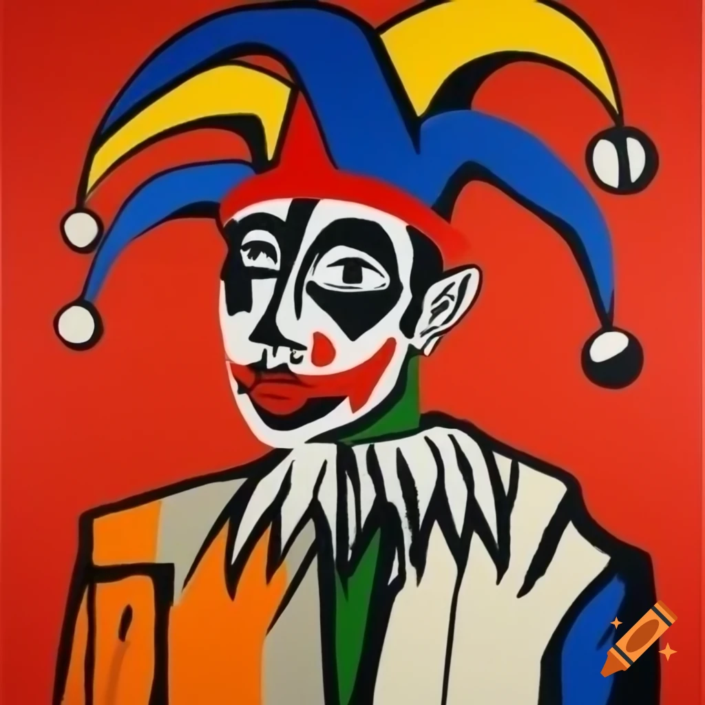 Jester painting inspired by Jean-Michel Basquiat and Wifredo Lam styles