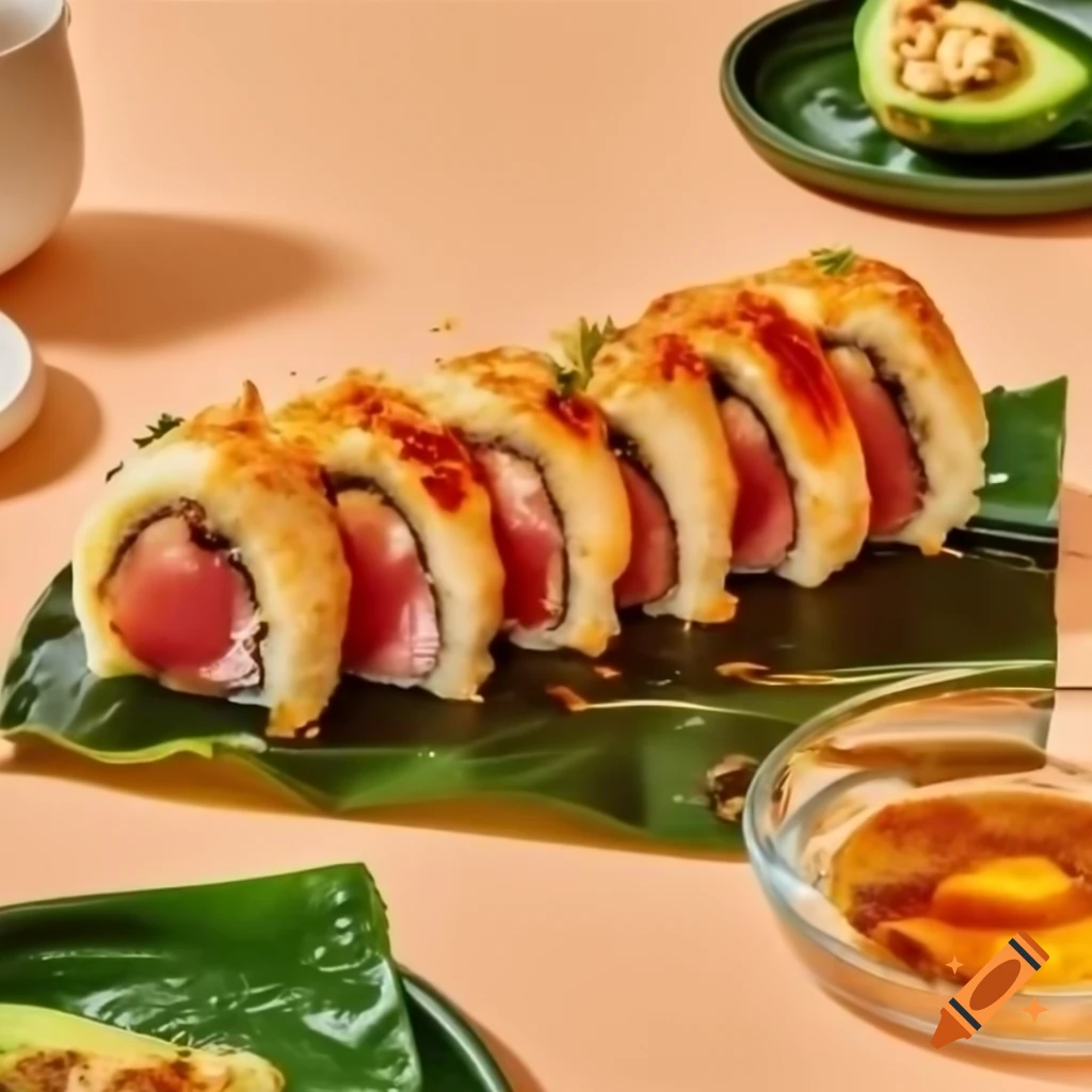 Spicy tuna roll with avocado and eel sauce