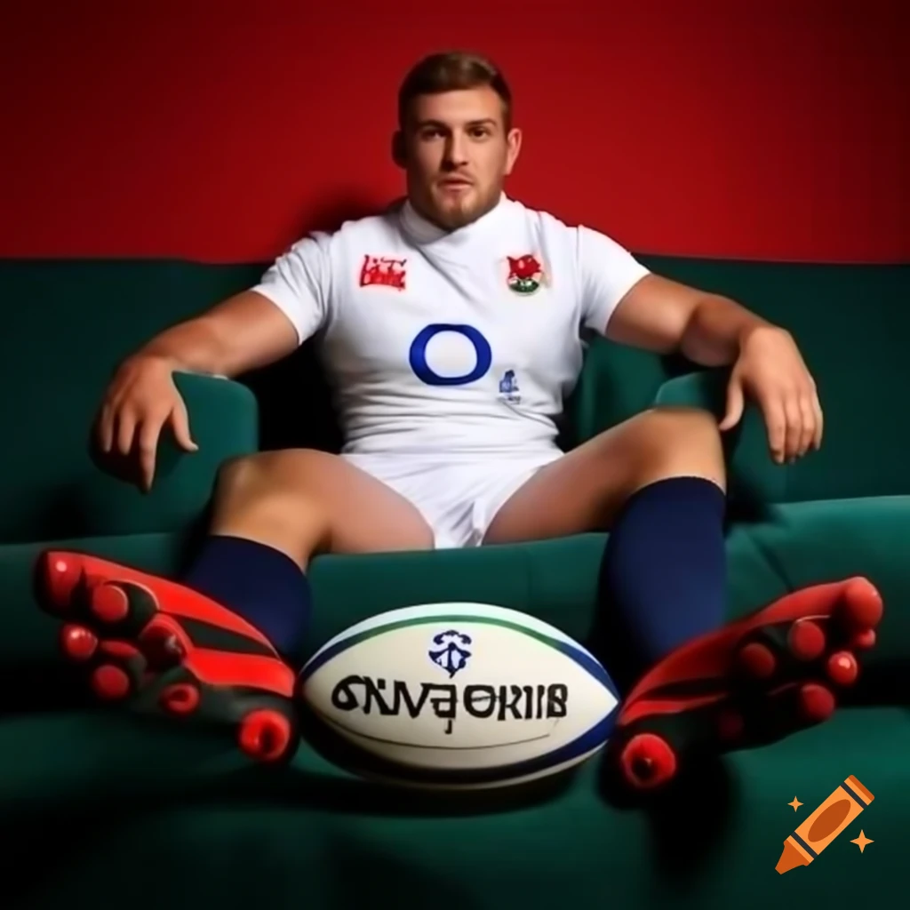 Joe Marler in England Rugby kit relaxing on a sofa