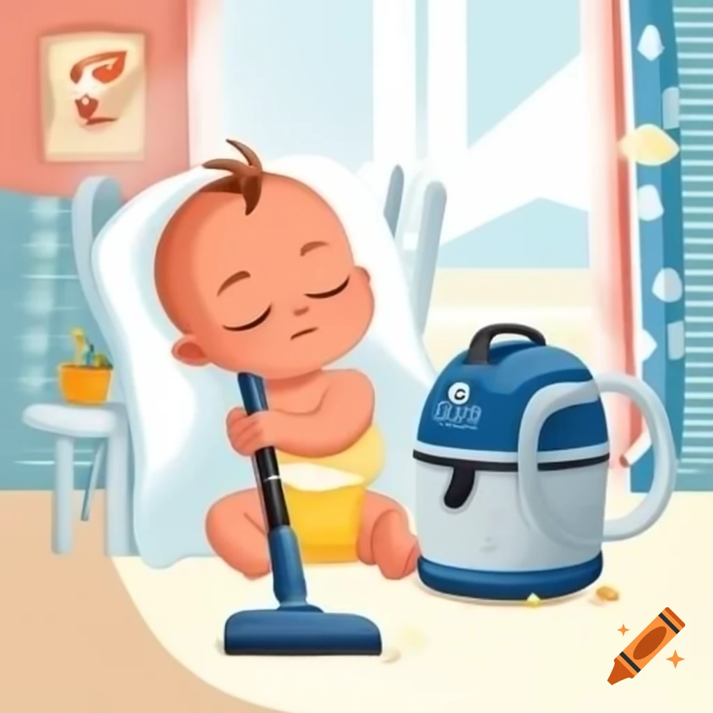 Parent attempting to soothe baby with vacuum cleaner sound