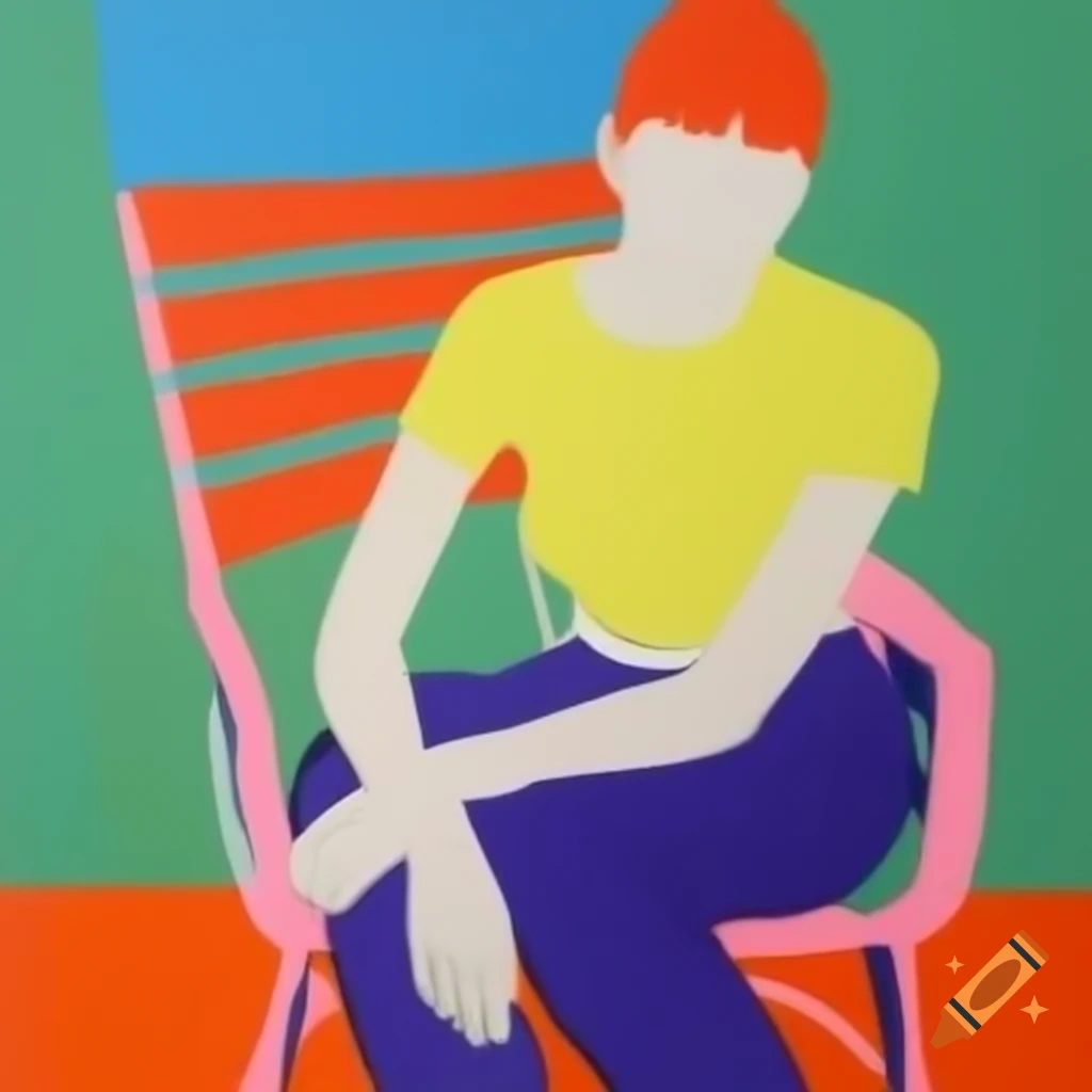Minimalist painting inspired by Guernica featuring a single figure on a chair