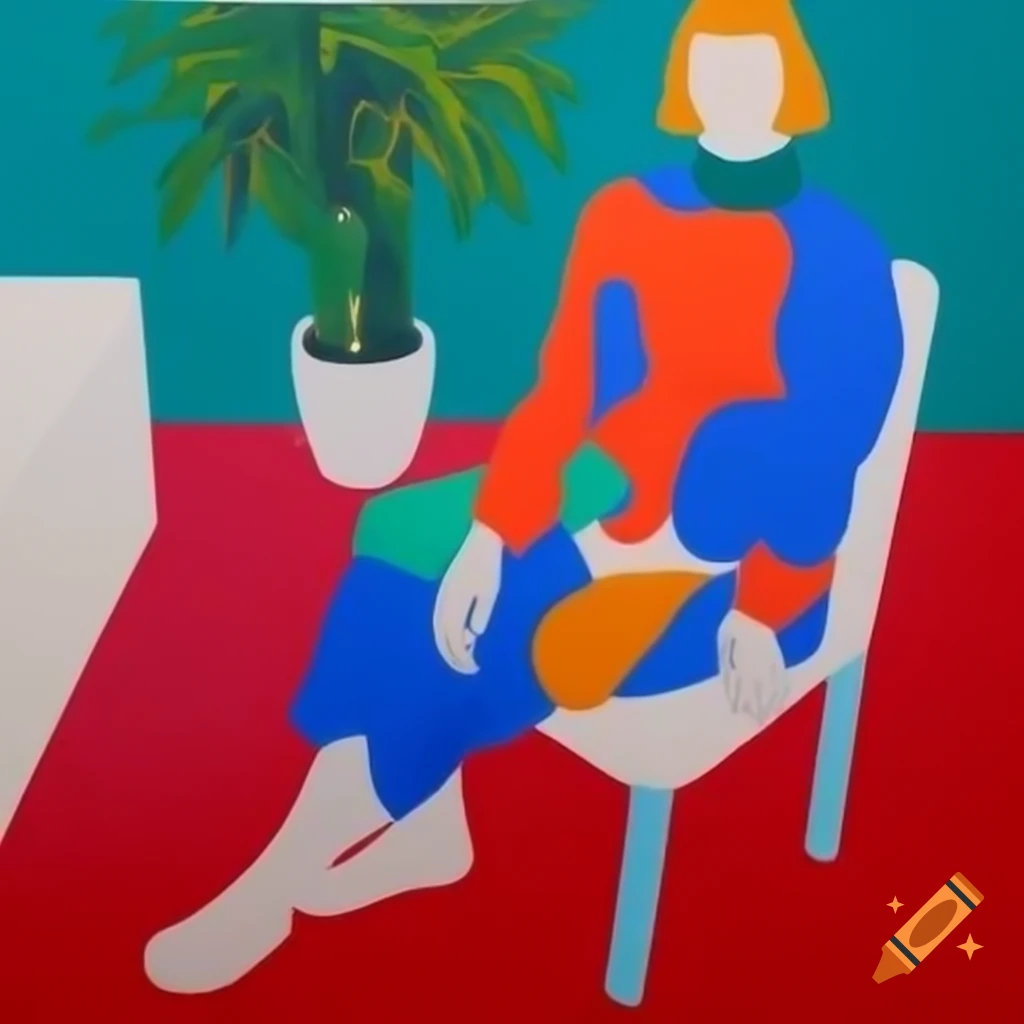 Minimalist painting inspired by Guernica featuring a single figure on a chair