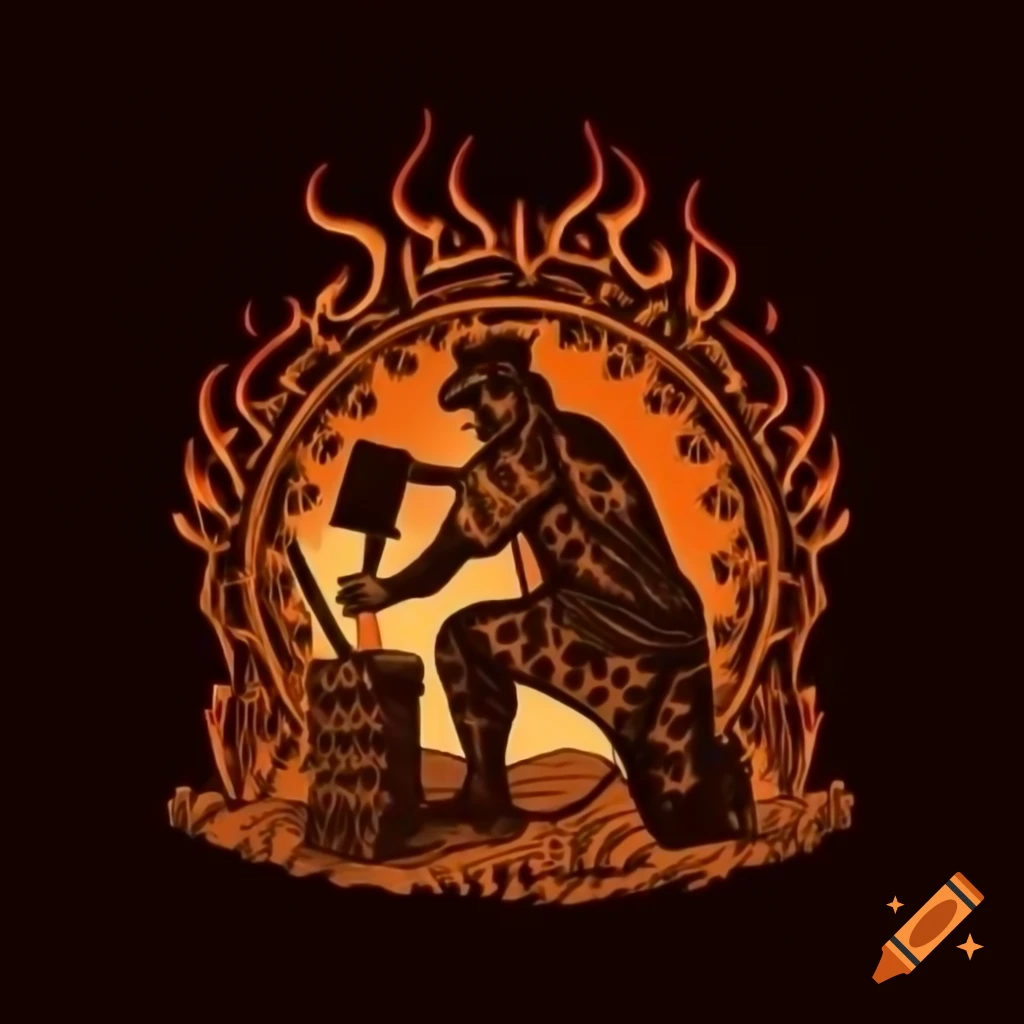 Celtic blacksmith working at a forge with swirling patterns and flames