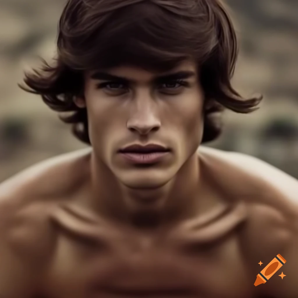 Spanish male supermodel with brown hair and strong jawline walking