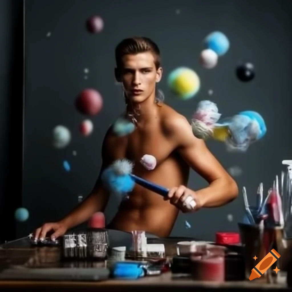 Confident male supermodel in studio shoot with high contrast colors