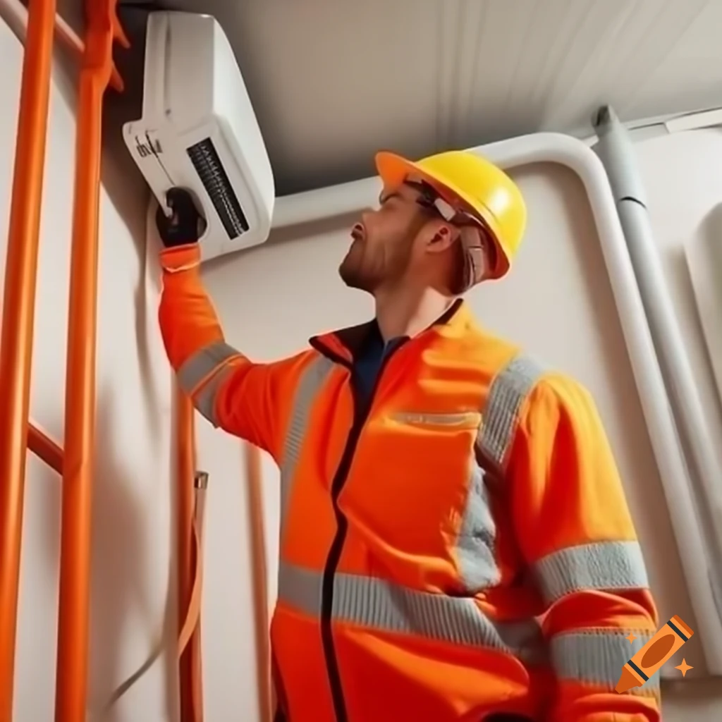 Man in orange installing mini split air conditioner