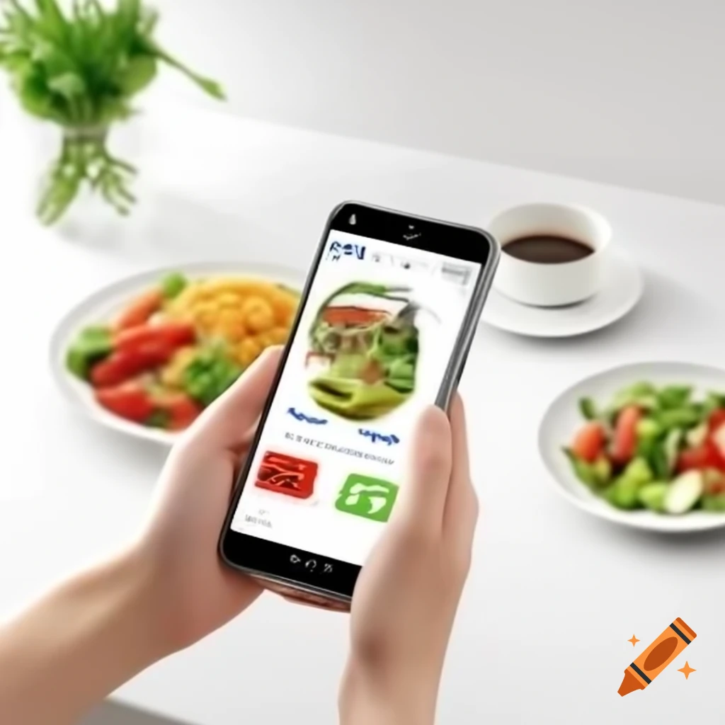 Smart plate with food and digital scanner displaying data
