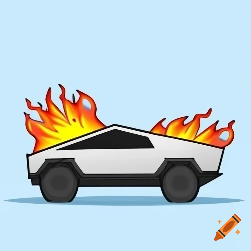 Exploding Tesla Cybertruck with fire coming out of windows on Craiyon