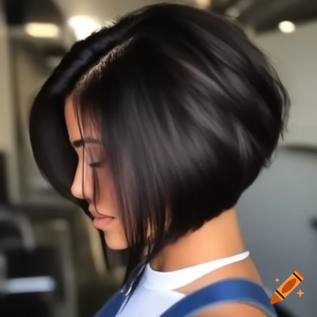 Woman with extreme shaved undercut and angled bob haircut
